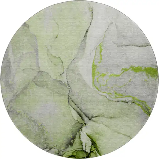 8' Green Gray And Ivory Abstract Washable Round Rug With UV Protection Photo 2