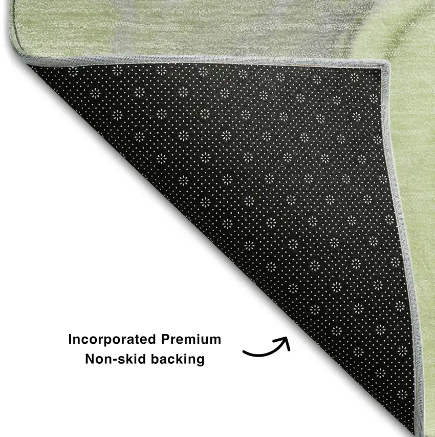 8' Green Gray And Ivory Abstract Washable Round Rug With UV Protection Photo 5