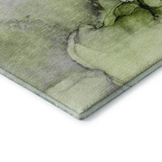 8' Green Gray And Ivory Abstract Washable Round Rug With UV Protection Photo 6