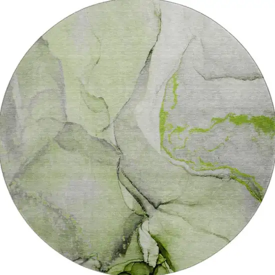 8' Green Gray And Ivory Abstract Washable Round Rug With UV Protection Photo 4