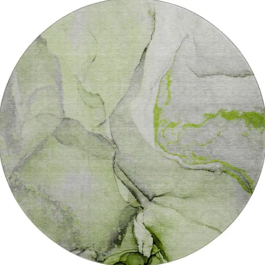 8' Green Gray And Ivory Abstract Washable Round Rug With UV Protection Photo 4