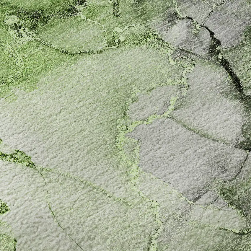 8' Green Gray And Ivory Abstract Washable Round Rug With UV Protection Photo 9