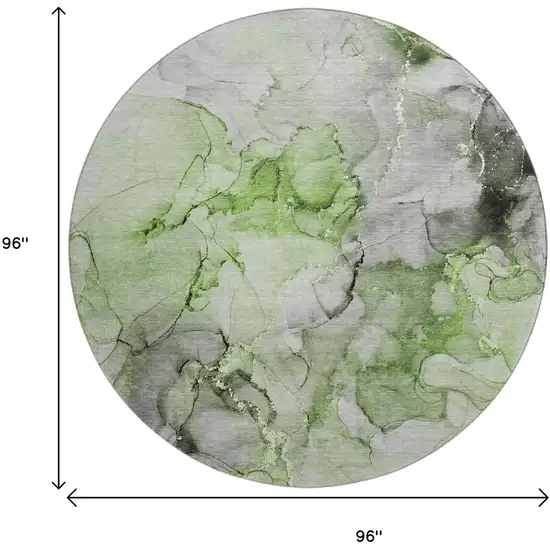 8' Green Gray And Ivory Abstract Washable Round Rug With UV Protection Photo 9