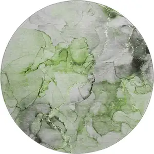 Photo of 8' Green Gray And Ivory Abstract Washable Round Rug With UV Protection