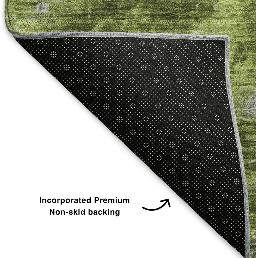 8' Green Gray And Ivory Abstract Washable Round Rug With UV Protection Photo 6