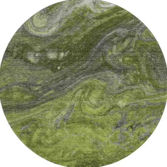 8' Green Gray And Ivory Abstract Washable Round Rug With UV Protection Photo 3