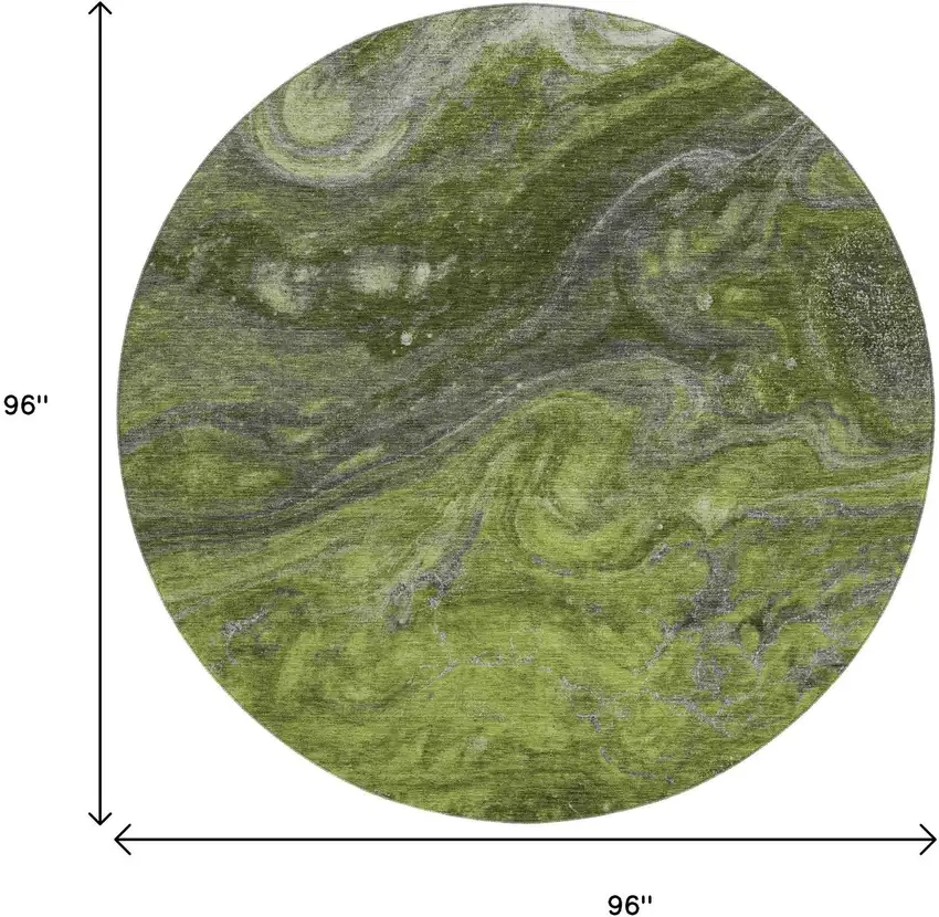 8' Green Gray And Ivory Abstract Washable Round Rug With UV Protection Photo 3