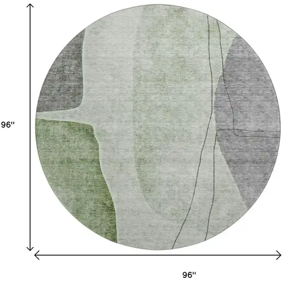 8' Green Gray And Ivory Abstract Washable Round Rug With UV Protection Photo 6