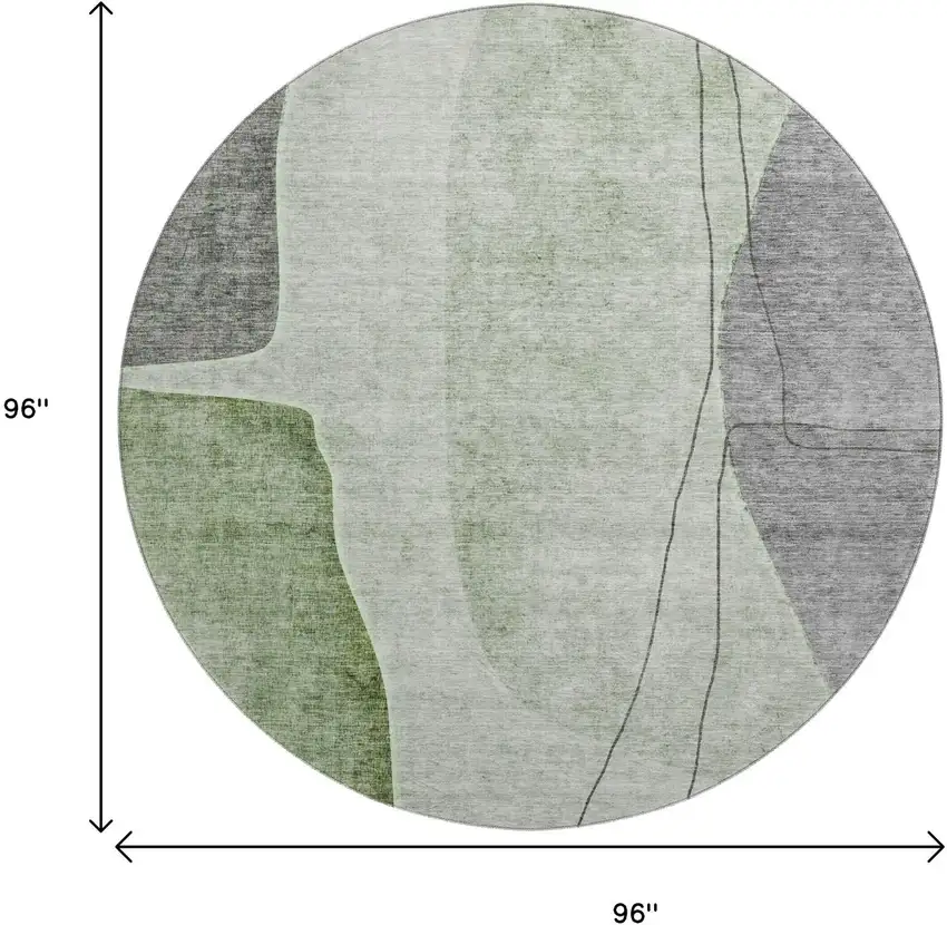 8' Green Gray And Ivory Abstract Washable Round Rug With UV Protection Photo 6