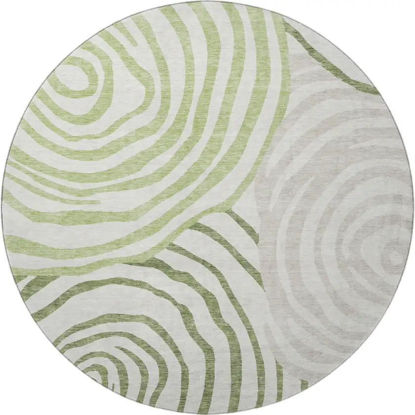 8' Green Gray And Ivory Abstract Washable Round Rug With UV Protection Photo 4