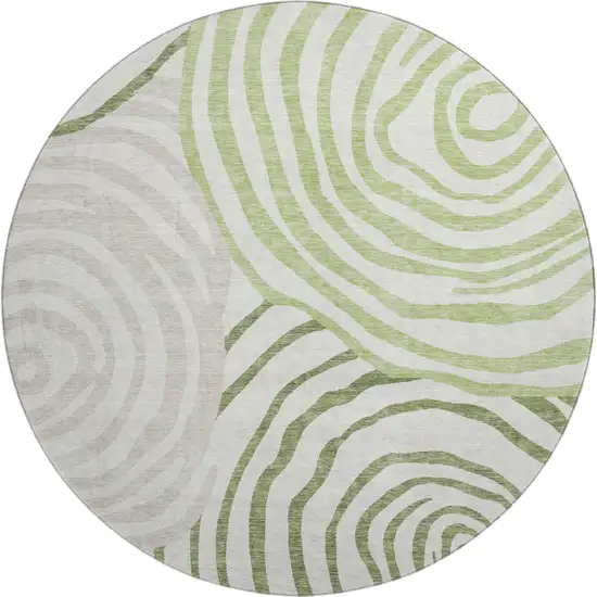8' Green Gray And Ivory Abstract Washable Round Rug With UV Protection Photo 1