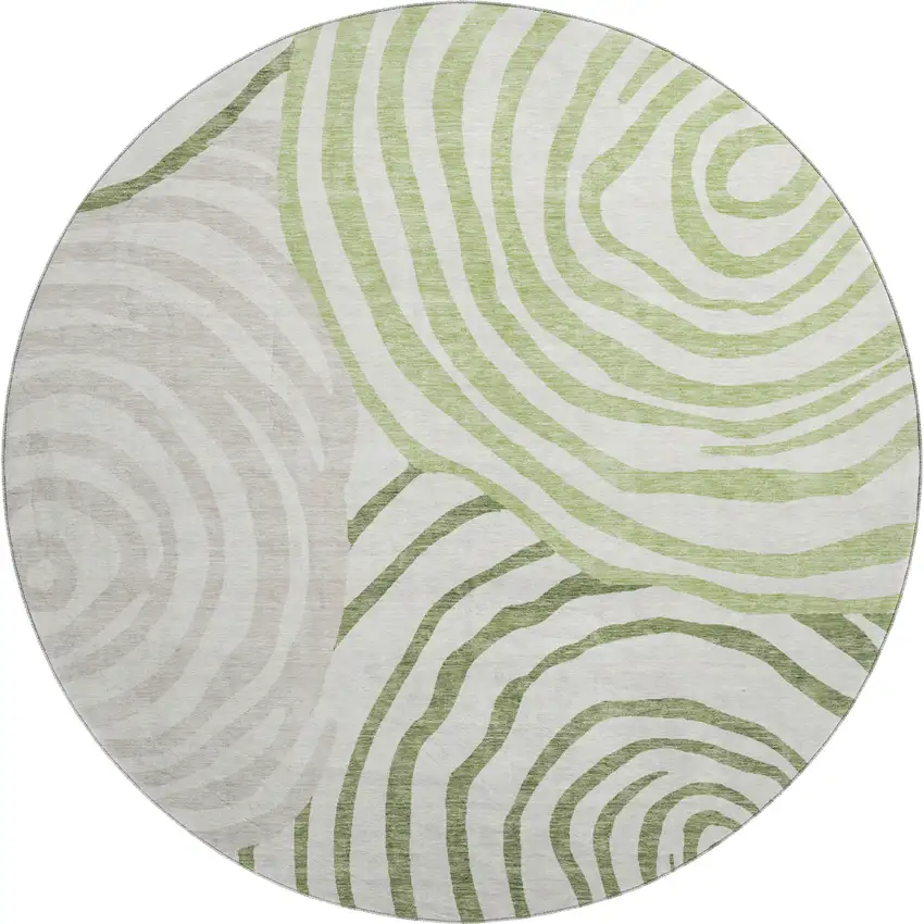 8' Green Gray And Ivory Abstract Washable Round Rug With UV Protection Photo 1