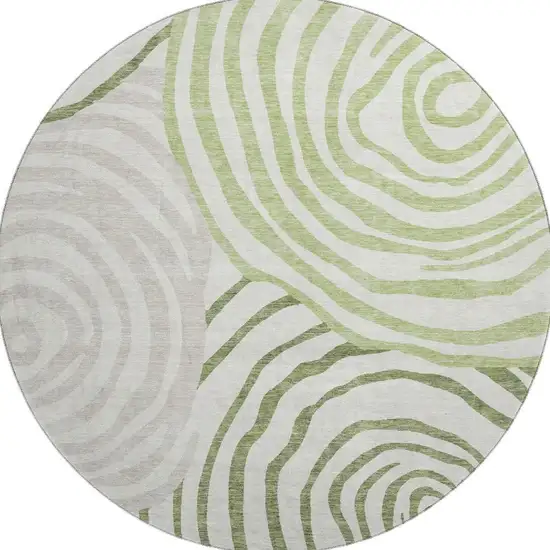 8' Green Gray And Ivory Abstract Washable Round Rug With UV Protection Photo 3
