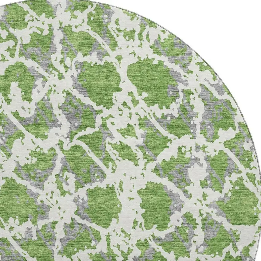 8' Green Gray And Ivory Abstract Washable Round Rug With UV Protection Photo 2