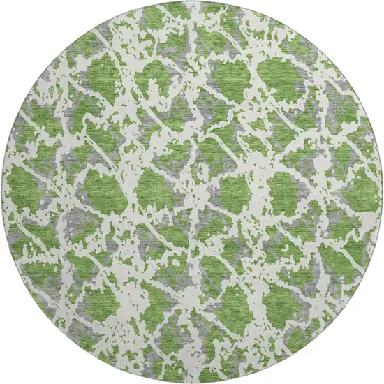 8' Green Gray And Ivory Abstract Washable Round Rug With UV Protection Photo 1
