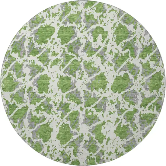 8' Green Gray And Ivory Abstract Washable Round Rug With UV Protection Photo 3