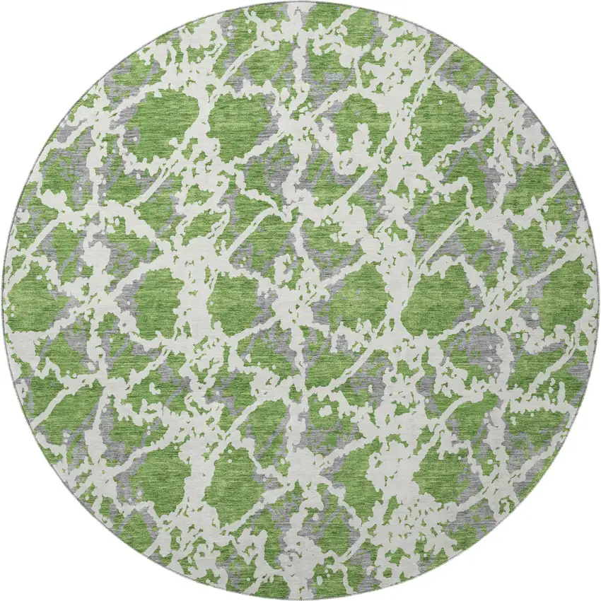 8' Green Gray And Ivory Abstract Washable Round Rug With UV Protection Photo 3