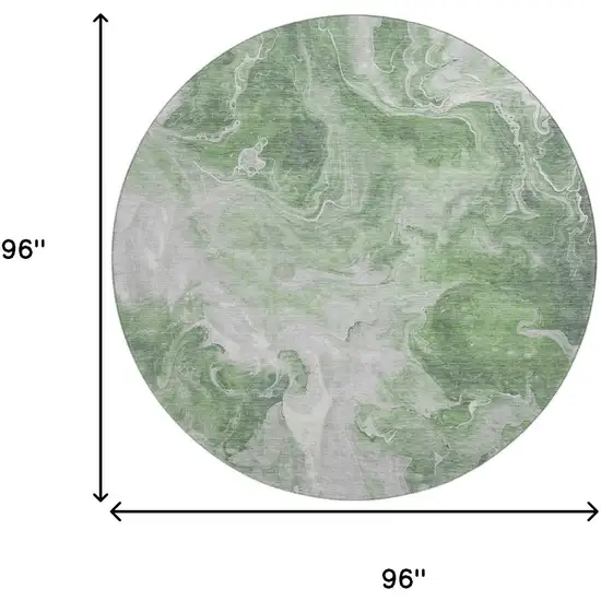 8' Green Gray And Ivory Abstract Washable Round Rug With UV Protection Photo 9