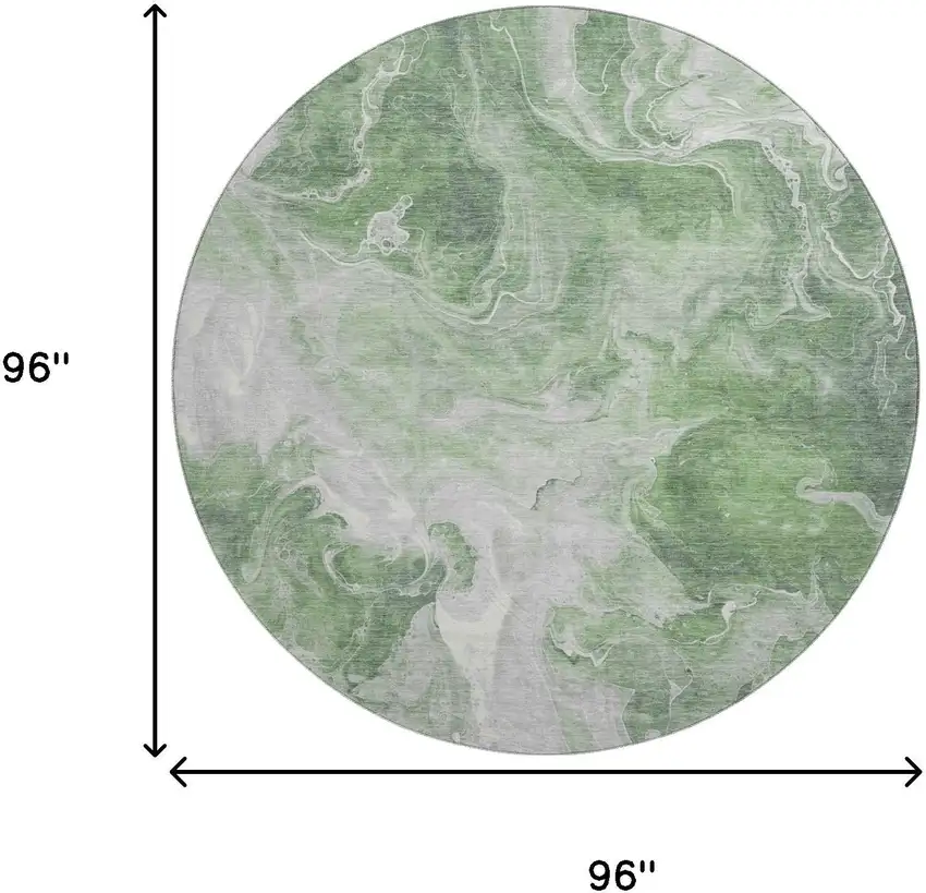 8' Green Gray And Ivory Abstract Washable Round Rug With UV Protection Photo 9