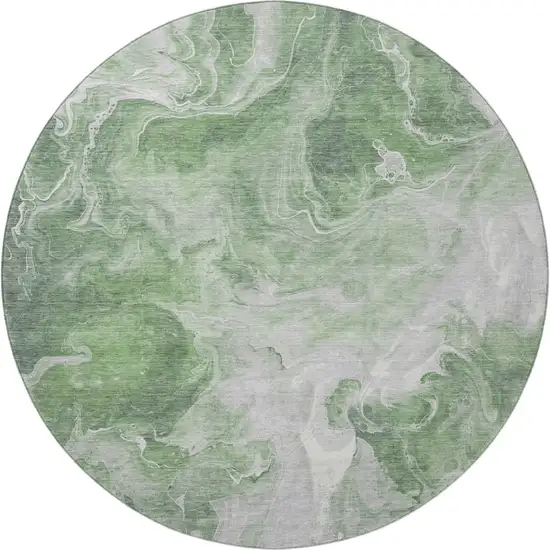 8' Green Gray And Ivory Abstract Washable Round Rug With UV Protection Photo 3