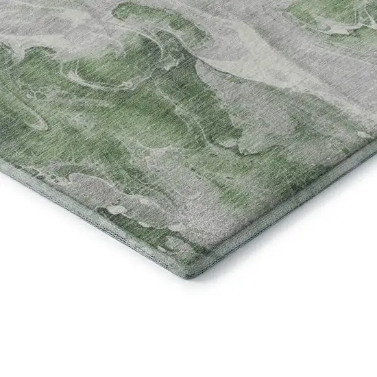8' Green Gray And Ivory Abstract Washable Round Rug With UV Protection Photo 6