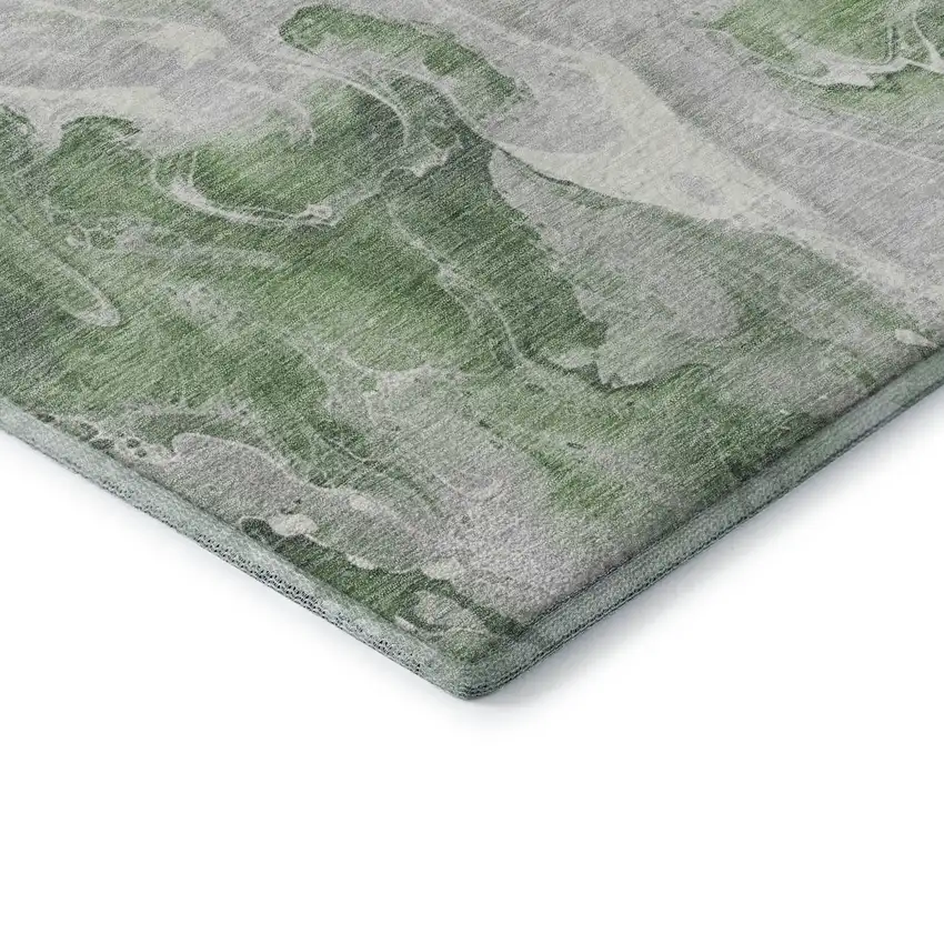 8' Green Gray And Ivory Abstract Washable Round Rug With UV Protection Photo 6