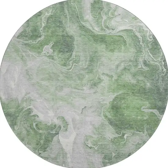 8' Green Gray And Ivory Abstract Washable Round Rug With UV Protection Photo 2