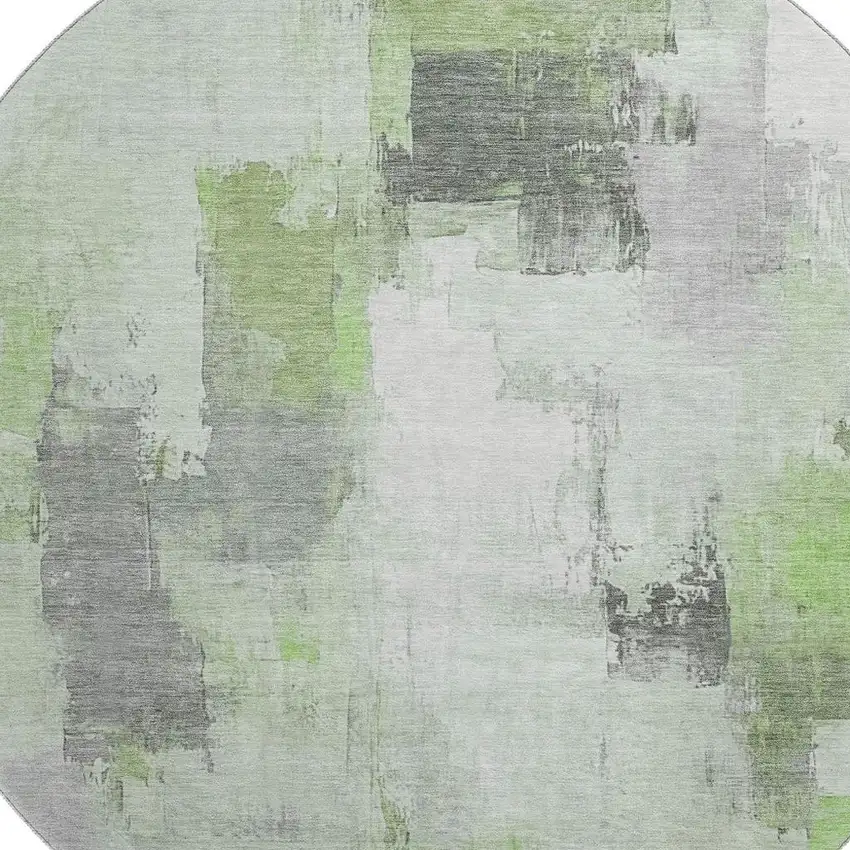 8' Green Gray And Ivory Abstract Washable Round Rug With UV Protection Photo 3