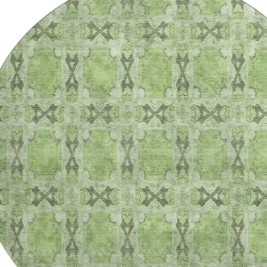 8' Green Gray And Ivory Floral Medallion Washable Round Rug With UV Protection Photo 3