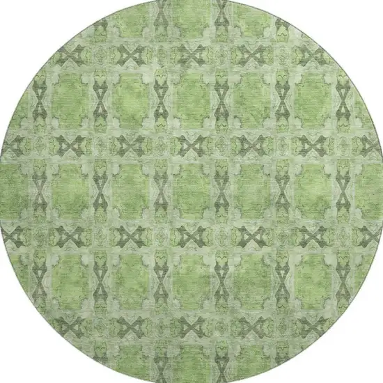 8' Green Gray And Ivory Floral Medallion Washable Round Rug With UV Protection Photo 4