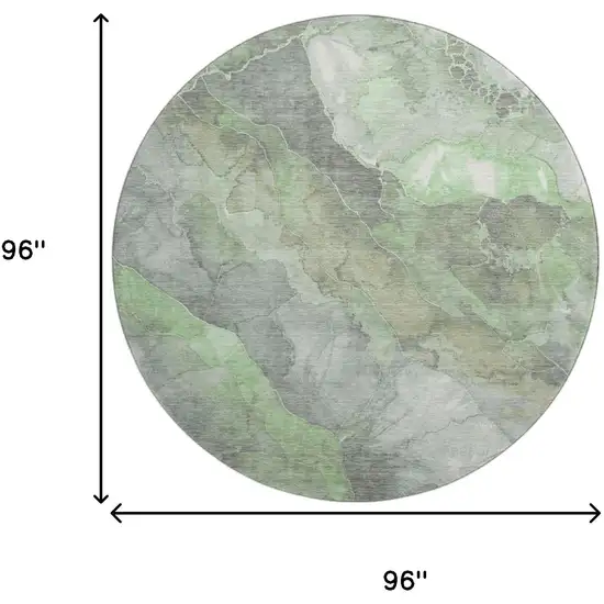 8' Green Gray And Ivory Floral Washable Round Rug With UV Protection Photo 8