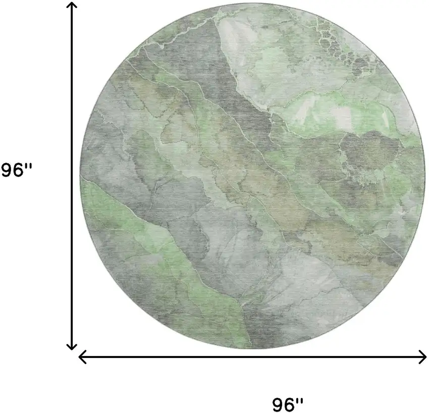 8' Green Gray And Ivory Floral Washable Round Rug With UV Protection Photo 8