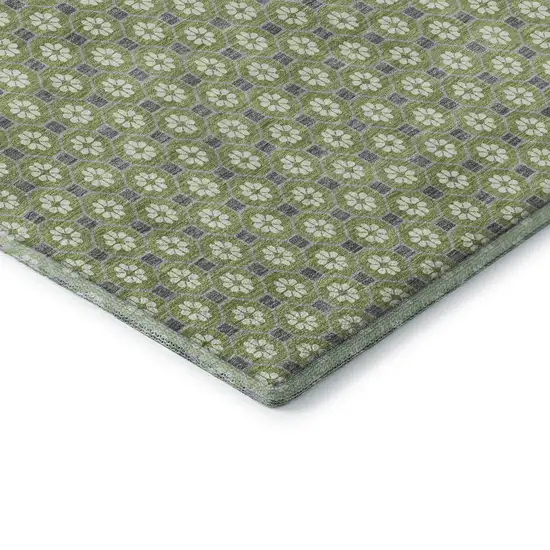 8' Green Gray And Ivory Geometric Washable Area Rug With UV Protection Photo 7