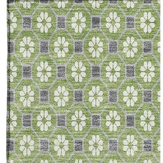 8' Green Gray And Ivory Geometric Washable Area Rug With UV Protection Photo 3