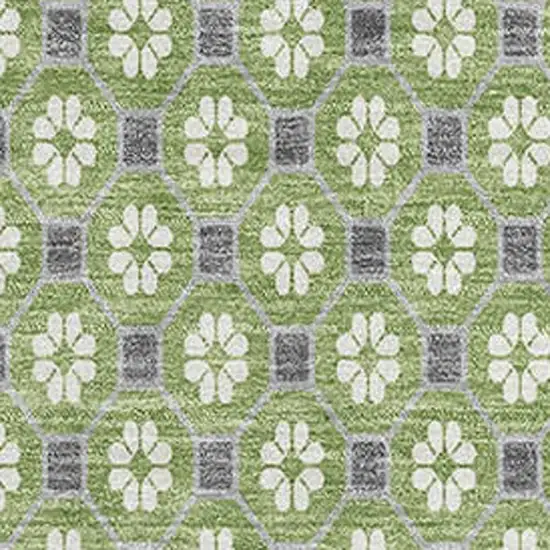 8' Green Gray And Ivory Geometric Washable Area Rug With UV Protection Photo 2