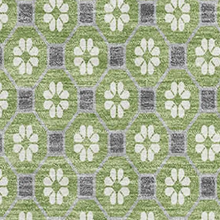 8' Green Gray And Ivory Geometric Washable Area Rug With UV Protection Photo 2
