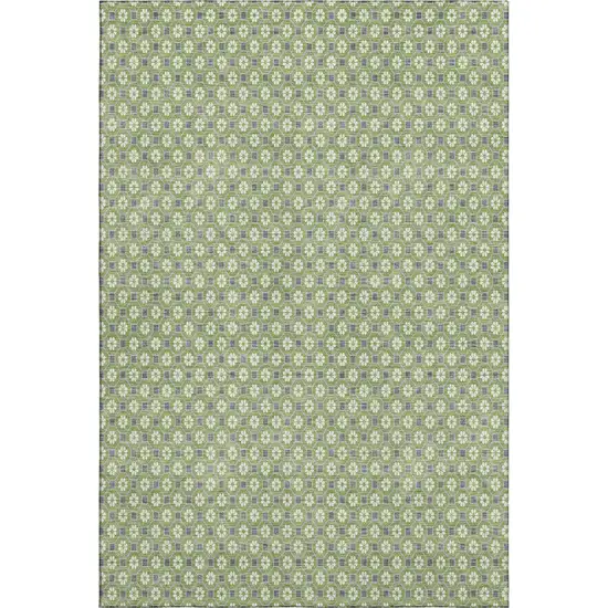 8' Green Gray And Ivory Geometric Washable Area Rug With UV Protection Photo 1