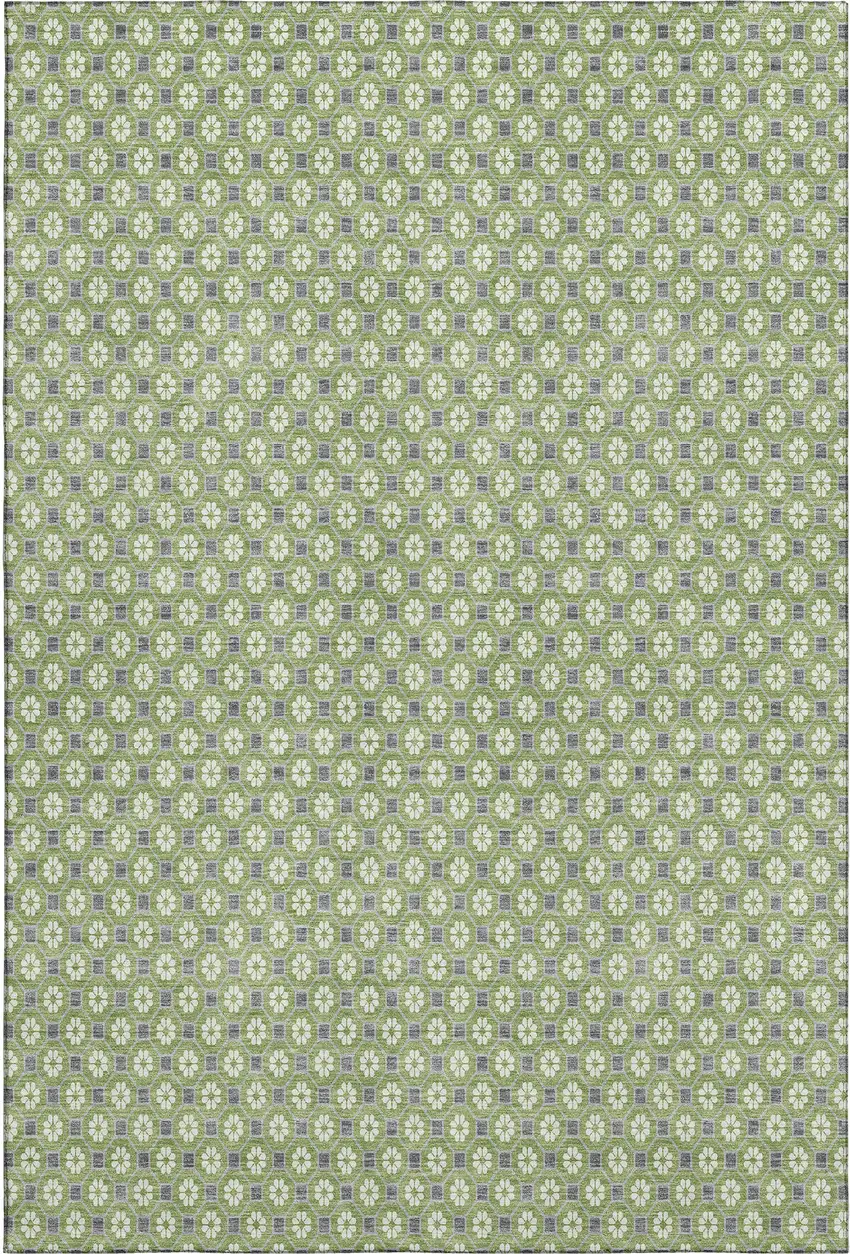 8' Green Gray And Ivory Geometric Washable Area Rug With UV Protection Photo 1