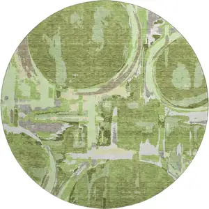 Photo of 8' Green Gray And Ivory Geometric Washable Round Rug With UV Protection