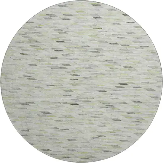 8' Green Gray And Ivory Geometric Washable Round Rug With UV Protection Photo 1
