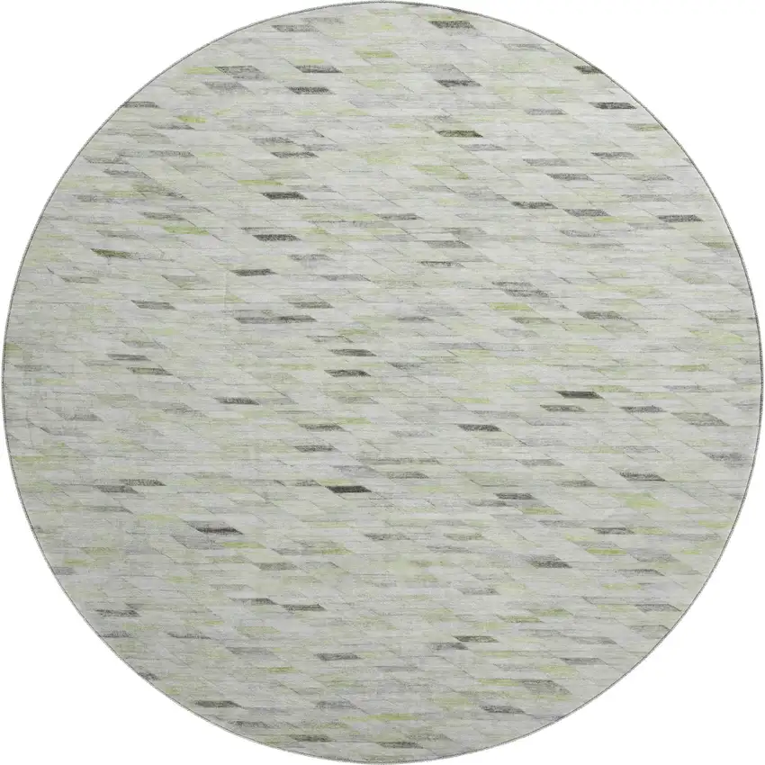 8' Green Gray And Ivory Geometric Washable Round Rug With UV Protection Photo 1