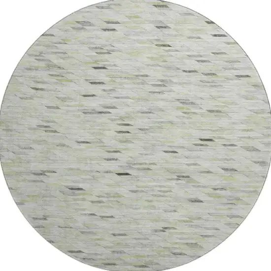 8' Green Gray And Ivory Geometric Washable Round Rug With UV Protection Photo 3