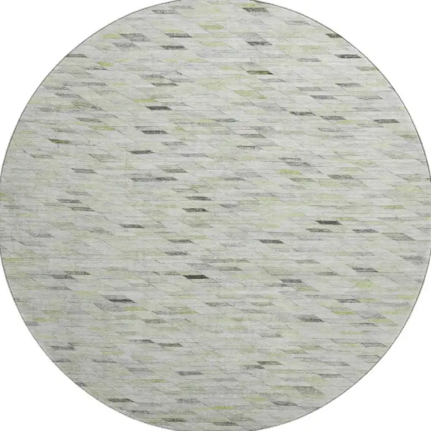 8' Green Gray And Ivory Geometric Washable Round Rug With UV Protection Photo 3