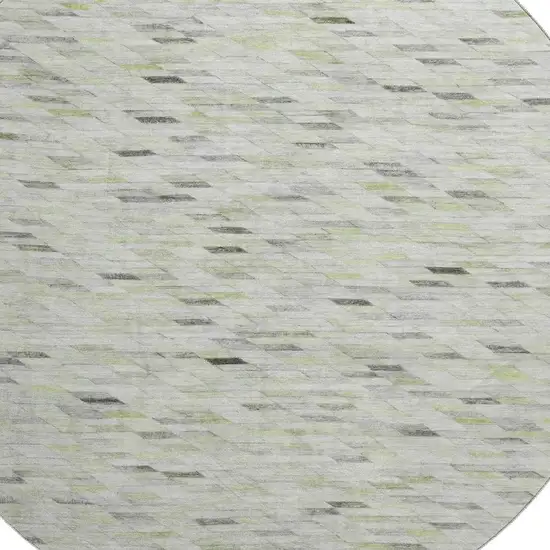 8' Green Gray And Ivory Geometric Washable Round Rug With UV Protection Photo 2