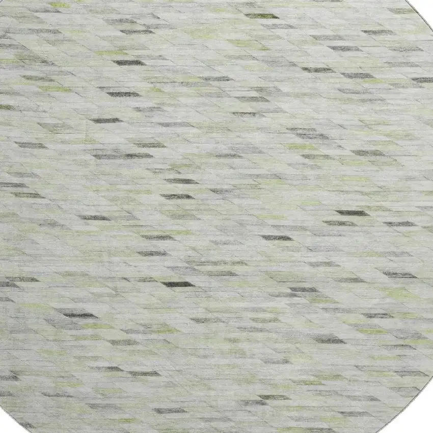 8' Green Gray And Ivory Geometric Washable Round Rug With UV Protection Photo 2