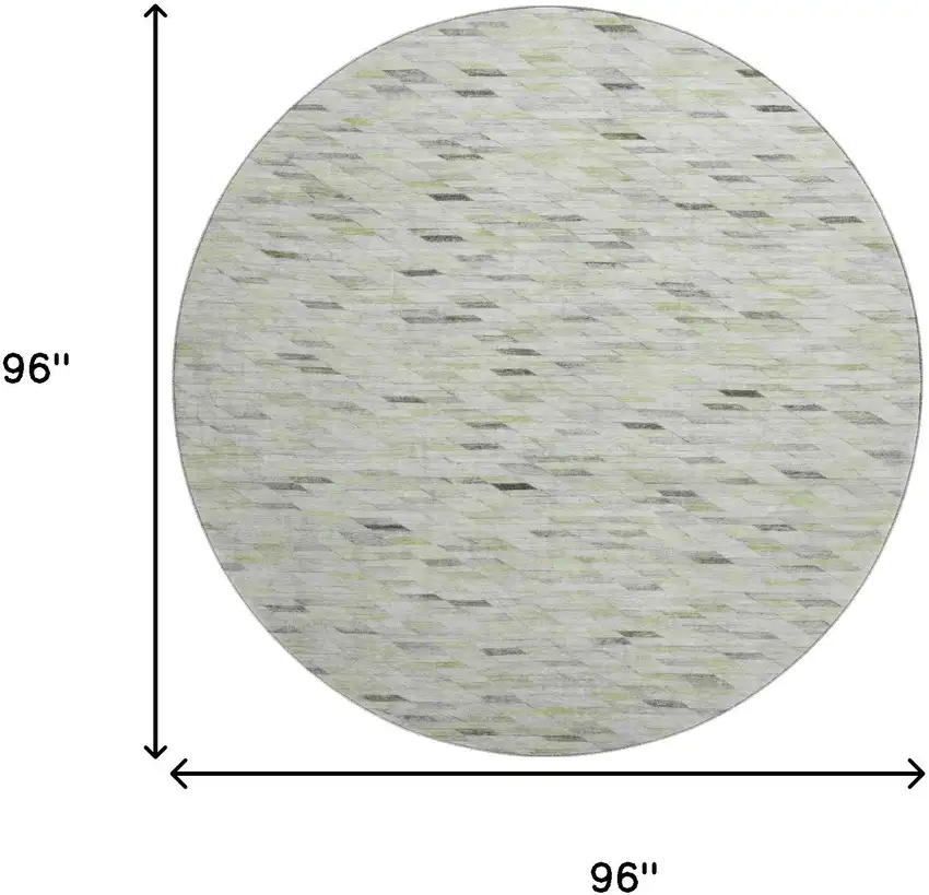 8' Green Gray And Ivory Geometric Washable Round Rug With UV Protection Photo 9