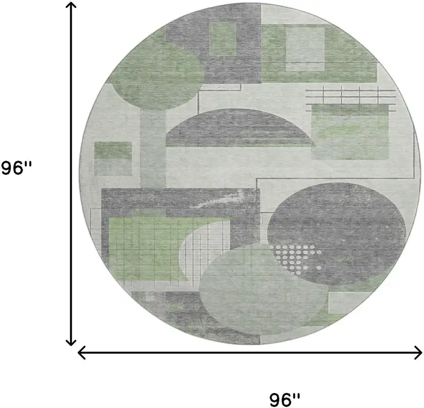 8' Green Gray And Ivory Geometric Washable Round Rug With UV Protection Photo 9