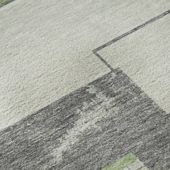 8' Green Gray And Ivory Geometric Washable Round Rug With UV Protection Photo 8