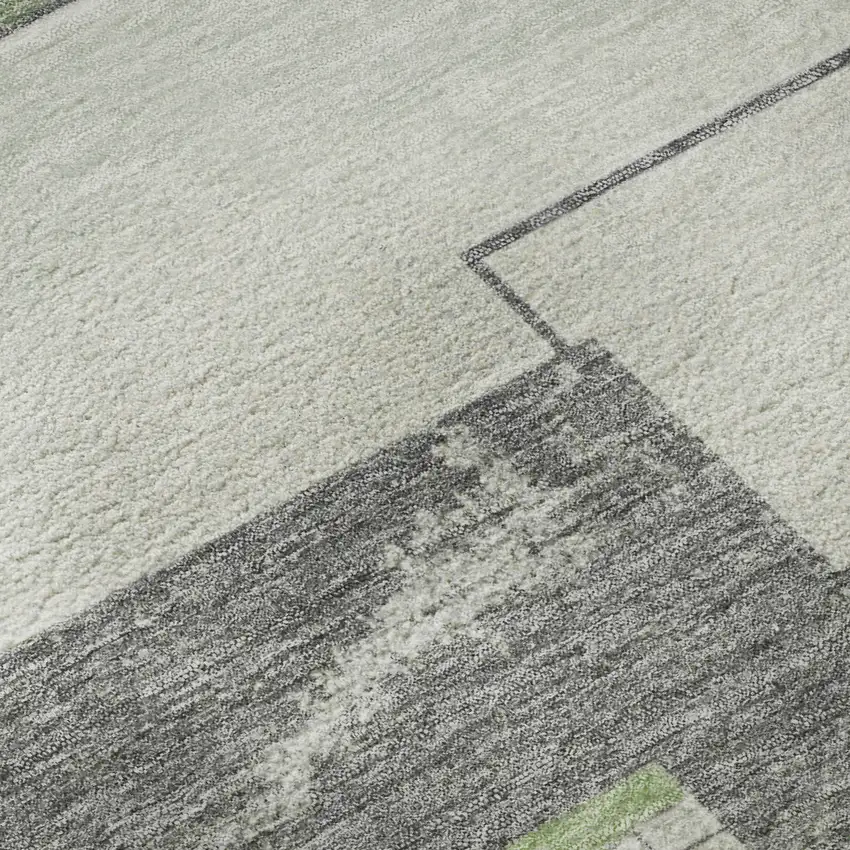 8' Green Gray And Ivory Geometric Washable Round Rug With UV Protection Photo 8