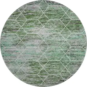 Photo of 8' Green Gray And Ivory Geometric Washable Round Rug With UV Protection